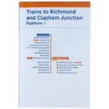 London Overground FF enamel station sign TRAINS TO RICHMOND AND CLAPHAM JUNCTION PLATFORM 1 and Line