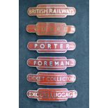 A collection of 6 BR(NE) Totem Cap badges to include; BRITISH RAILWAY gilt, GUARD gilt, PORTER
