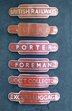 A collection of 6 BR(NE) Totem Cap badges to include; BRITISH RAILWAY gilt, GUARD gilt, PORTER