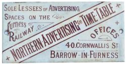 Enamel advertising for NORTHERN ADVERTISING COS TIME TABLE SOLE LESSEES OF ADVERTISING SPACES ON THE