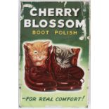 Advertising lithographed tinplate sign CHERRY BLOSSOM BOOT POLISH FOR REAL COMFORT depicting two