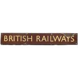 BR-W BRITISH RAILWAYS enamel posterboard heading. Measures 27in x 4in, some chipping.
