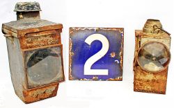 Enamel Car Stop Sign No 2, blue and white and an SR Signal Lamp Case complete with interior. (2