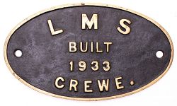 Worksplate LMS BUILT CREWE 1933.Oval brass, tastefully cleaned face. Ex Stanier 42961 which had a