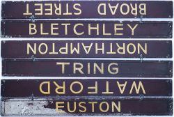 BR(M) Carriage Boards x 3, BROAD STREET/EUSTON, NORTHAMPTON/BLETCHLEY and TRING/WATFORD. All are