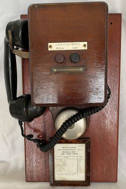 Signalbox Telephone with integral handset, mounted on the original backing board with a glazed BR