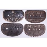 BR D type Wagon plates qty 4, comprising: E21 Tons 1949 Butterley No 303486; B426807 21T Hurst