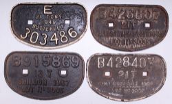 BR D type Wagon plates qty 4, comprising: E21 Tons 1949 Butterley No 303486; B426807 21T Hurst