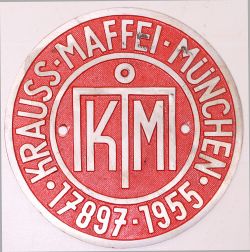 Reproduction Worksplate Krauss Maffei Munchen No 17897 dated 1955.