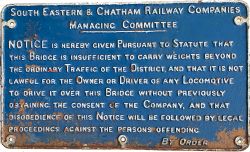 SECR fully titled cast iron Bridge Notice.