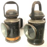 A pair of brass collared Handlamps, one GWR 3 aspect, the other a BR(W) 4 aspect. Both have