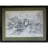 Pencil Sketch of 2-6-2T on a local train by Don Breckon. A sketch for a possible commission but