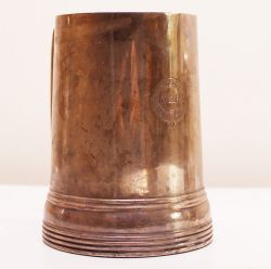 NER 1 pint silver plate Tankard by Elkington with garter crest on side showing NER Station Hotel