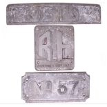 A set of 3 aluminium plates; RUSTON measuring 17in x 3.75in; RH Ruston Hornsby measuring