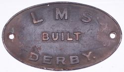 LMS Worksplate Built Derby. Oval brass, rear chalk marked loco 58143 which was a Midland Railway