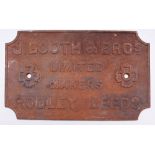 Crane makers plate J Booth & Bros Limited Makers Rodley, Leeds. Rectangular cast iron with scallop