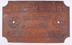 Crane makers plate J Booth & Bros Limited Makers Rodley, Leeds. Rectangular cast iron with scallop