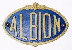 Cast Iron Makers Plate ALBION measuring 9.75in x 6.75in, probably ex farm machine. Face restored.