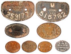 Wagon Plates, quantity 8 comprising: an LMS and an LNER D Type; scarce Luggage Porter Stand No 6;