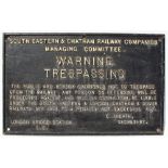 SECR cast iron Trespass Sign.