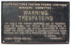SECR cast iron Trespass Sign.
