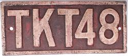 Polish Cabside Numberplate TKT48. Ex PKP 2-8-2 locomotive of which approximately 200 were built,