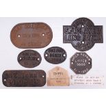 Wagon Plates comprising: Shipley Collieries Ltd Owners Nr Derby, elongated oval cast iron; Built