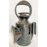 LMS 3 aspect slatted glass Handlamp complete with reservoir and burner. Brass oval LMS B 34654