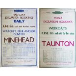 A pair of BR(W) D/R Posters comprising: Excursions to Watchet, Blue Anchor, Dunster and Minehead