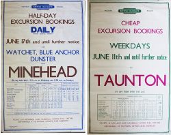 A pair of BR(W) D/R Posters comprising: Excursions to Watchet, Blue Anchor, Dunster and Minehead