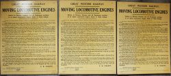Great Western Railway Notice MOVING LOCOMOTIVE ENGINES, quantity 3, all pretty much in the same,