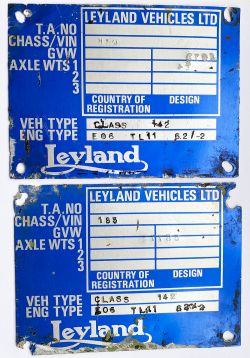 A pair of Leyland Vehicles Ltd Chassis Plates. Ex British Railways Class 142 Pacer No 55772 and