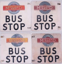 A pair of double sided, Midland Red Bus Stop plates depicting the company logo of full title through