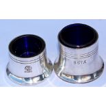 GWR Hotels silverplate salt pot complete with blue glass liner. Marked GWR HOTELS in roundel on