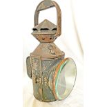 NER 3 aspect Handlamp complete with reservoir and LNE burner, brass NER oval plate affixed to