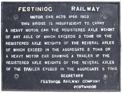 Festiniog Railway cast iron bridge restriction notice FESTINIOG RAILWAY MOTOR CAR ACTS 1896 1903