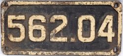 Smokebox numberplate 562.04 ex Federated Malay States Railway Pacific 4-6-2 built by the North