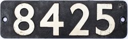 Smokebox numberplate 8425 ex Hawksworth 0-6-0 PT built by W.G. Bagnall in 1951. Allocated to