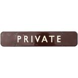 BR(W) FF enamel doorplate PRIVATE. In good condition with some edge and face chipping. Measures 18in