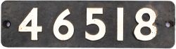 Smokebox numberplate 46518 ex LMS design Ivatt 2MT 2-6-0 built at Swindon in 1953. Allocated to