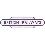 BR(M) poster heading, totem shaped BRITISH RAILWAYS. Measures 16.25in x 4in and is in very good