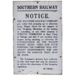 Southern Railway enamel sign re PROPPING UP WAGON DOORS etc WATERLOO STATION 1925. In very good