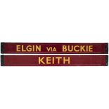 LMS carriage board ELGIN VIA BUCKIE - KEITH. Double sided wood with metal ends in very good