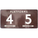 BR(W) FF enamel railway sign PLAFTORMS 4 5 with right and left facing arrows. In good condition with