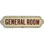 North Eastern Railway enamel doorplate GENERAL ROOM. In excellent condition measures 20in x 5.5in.