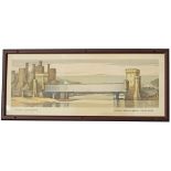 Carriage Print CONWAY TUBULAR BRIDGE, NORTH WALES by Claude Buckle R.I. from the BR LMR Railway