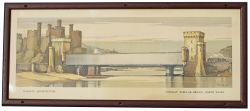 Carriage Print CONWAY TUBULAR BRIDGE, NORTH WALES by Claude Buckle R.I. from the BR LMR Railway