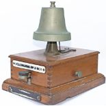 GWR/BR(W) mahogany cased Block Bell with front tapper and church bell. Traffolite plated