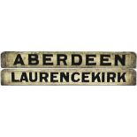 LNER carriage board ABERDEEN - LAURENCEKIRK. Double sided wood with metal ends in very good