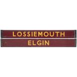LNER carriage board ELGIN - LOSSIEMOUTH. Double sided wood with metal ends in very good condition,